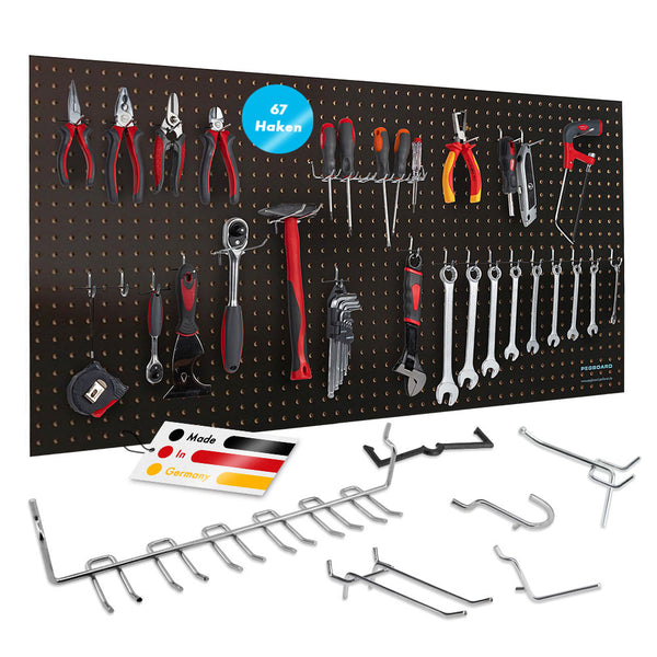 Produktbild von Stecktafel Wand Organizer Pegboard Holz Pegboard Werkzeugwand Aus Holz (MDF) Inkl. 67-teiligem Werkzeugwand Mit Zubehör Lochwand Holz