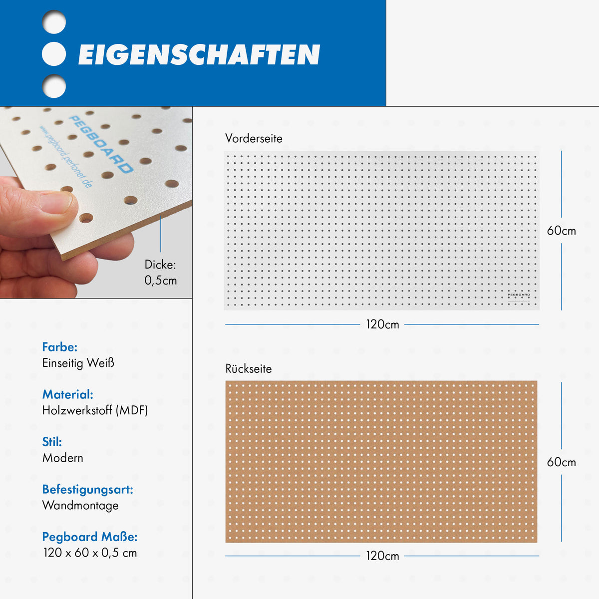 Pegboard Werkzeugwand Aus Holz Mit 67 Haken - 120x60cm Schwarz/braun Für Werkstatt & Garage